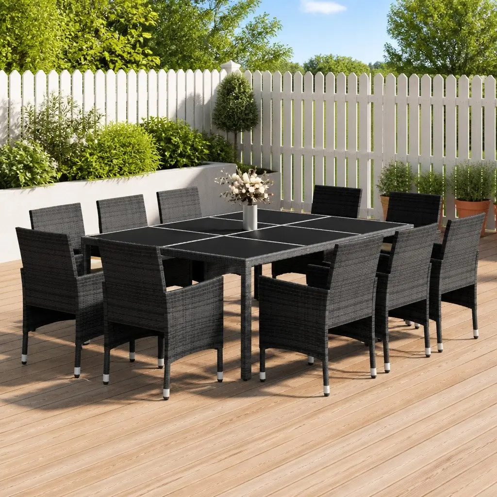 11-Piece Grey PE Rattan Garden Dining Set