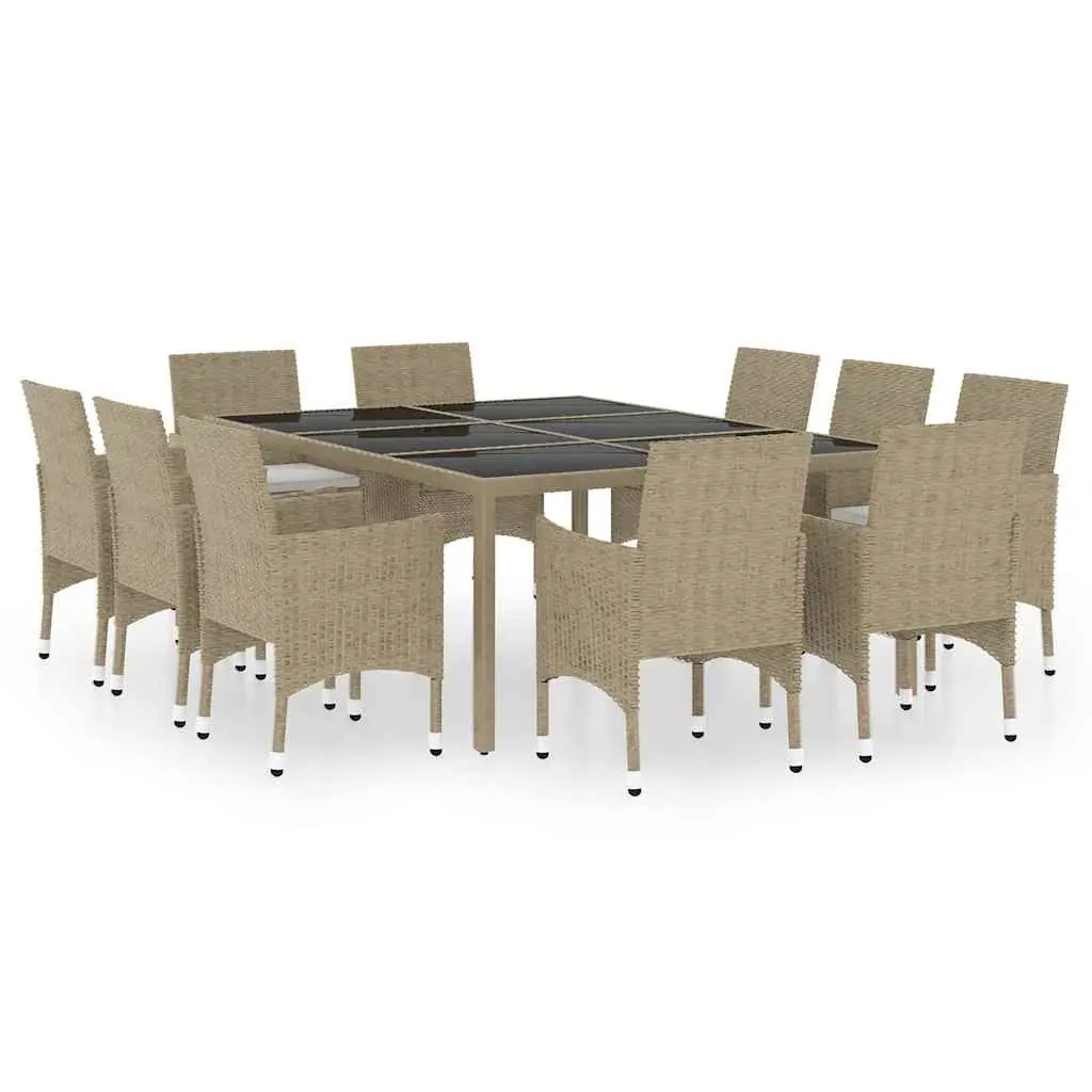 Garden Dining Set Steel Hand Woven PE Rattan 11 Piece Outdoor Furniture Patio Table Chairs Beige