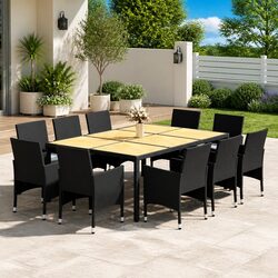 Sturdy 11 Piece Garden Dining Set with PE Rattan Black