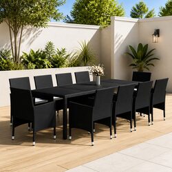 Durable 11 Piece Garden Dining Set with PE Rattan