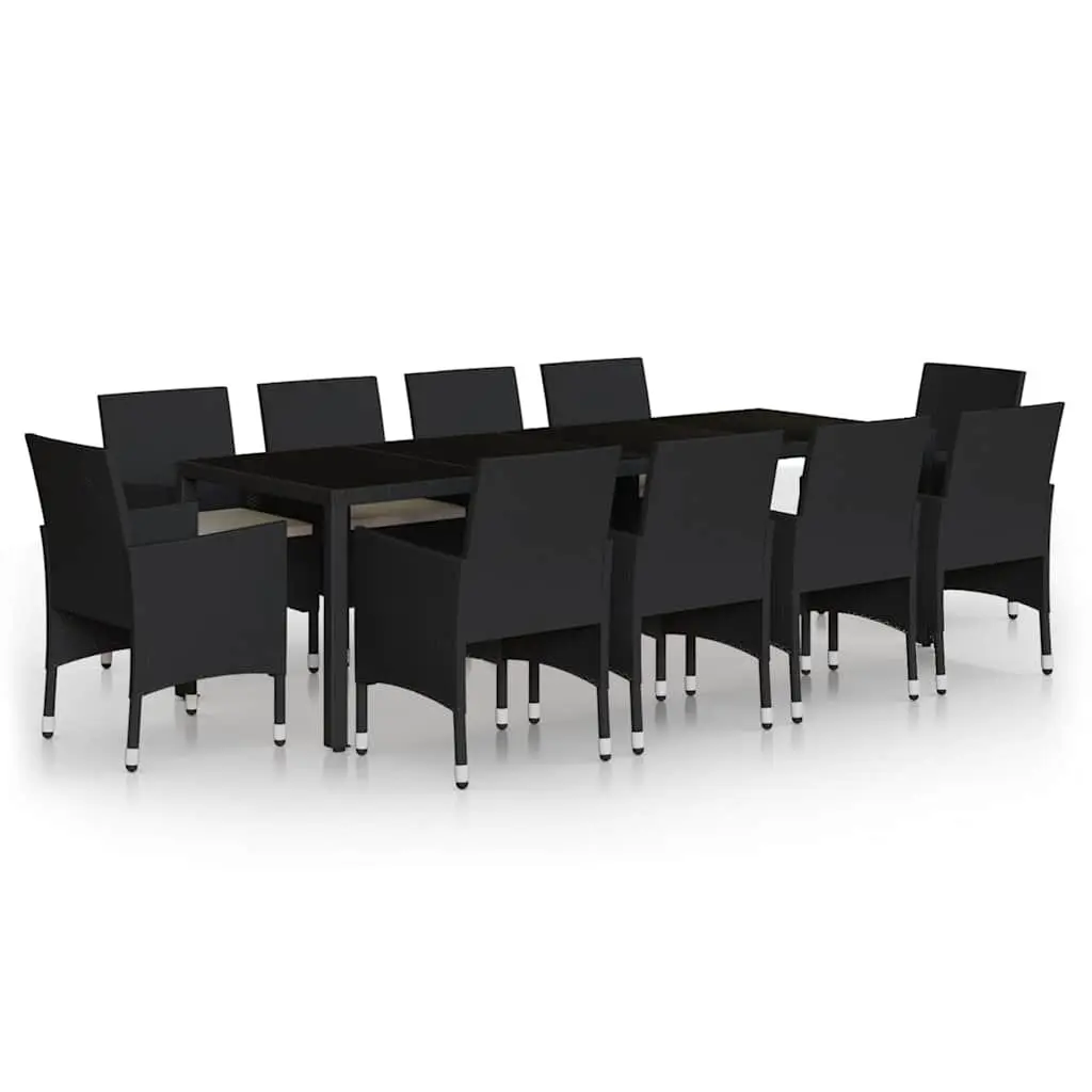 11 Piece Garden Dining Set Steel PE Rattan Black