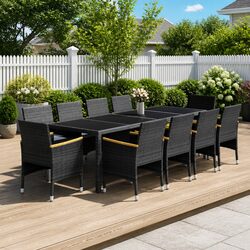 Durable 11 Piece Garden Dining Set with PE Rattan and Steel