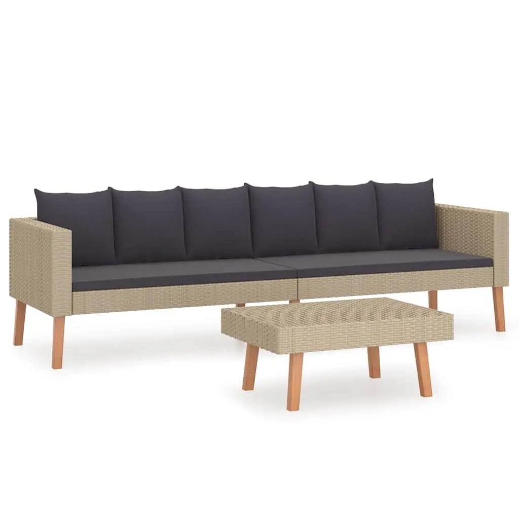 Beige Outdoor Sofa and Coffee Table Garden Lounge Set