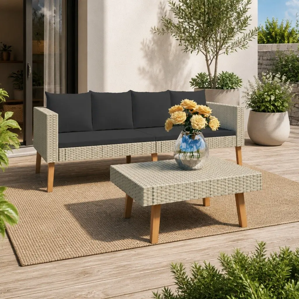 Beige 2 Piece Garden Lounge Set with Cushions