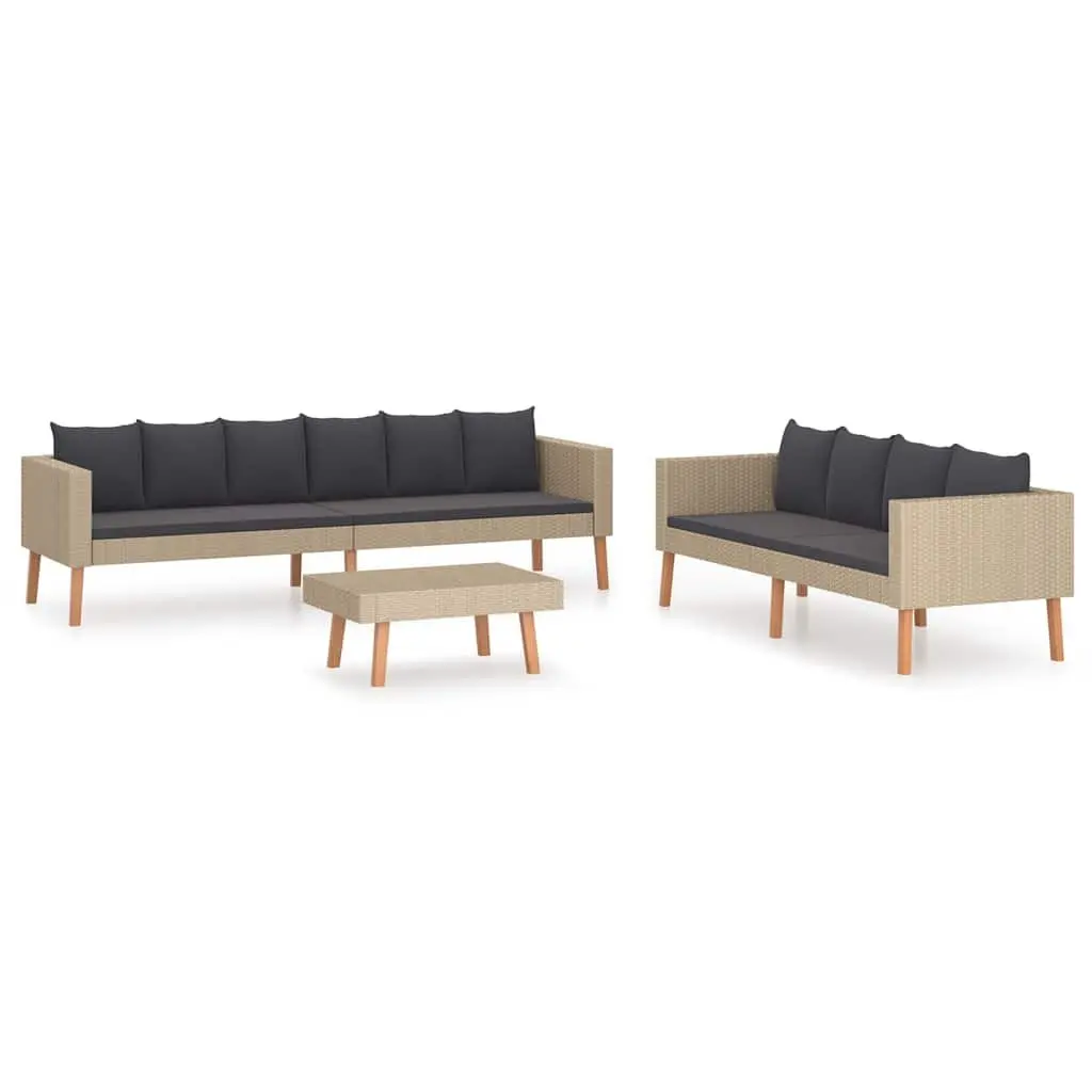 Garden Lounge Set Powder-coated Steel PE Rattan 3 Piece Beige Outdoor Furniture Sofa Table Cushions
