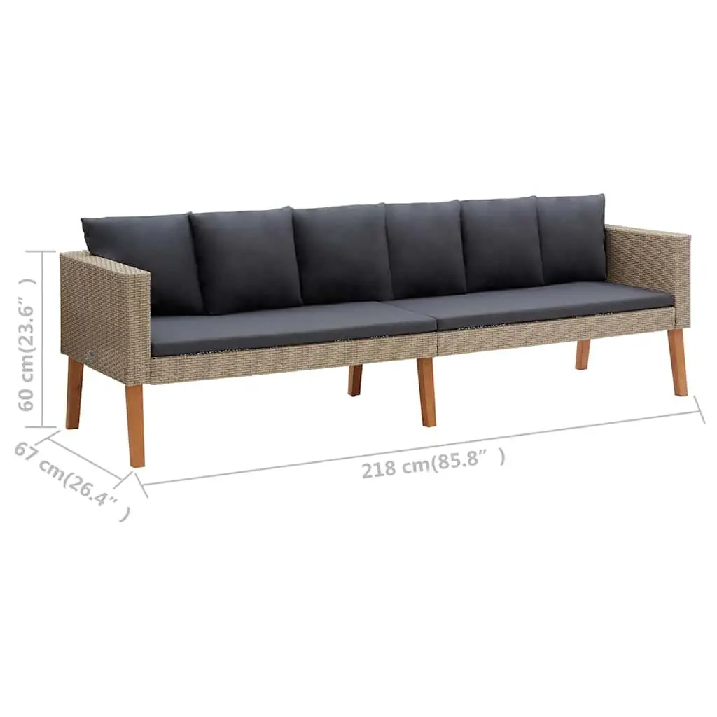 Garden Lounge Set Powder-coated Steel PE Rattan 3 Piece Beige Outdoor Furniture Sofa Table Cushions