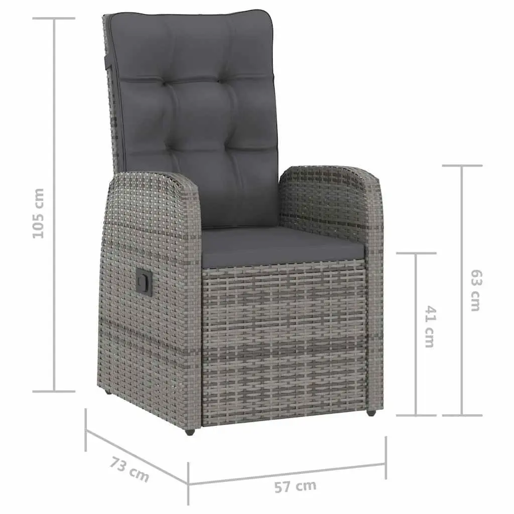 9 Piece Grey Garden Furniture Set with Cushions Outdoor Dining Table and Reclining Chairs Poly Rattan Construction