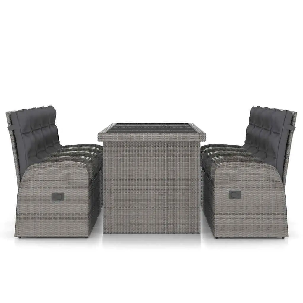 9 Piece Grey Garden Furniture Set with Cushions Outdoor Dining Table and Reclining Chairs Poly Rattan Construction
