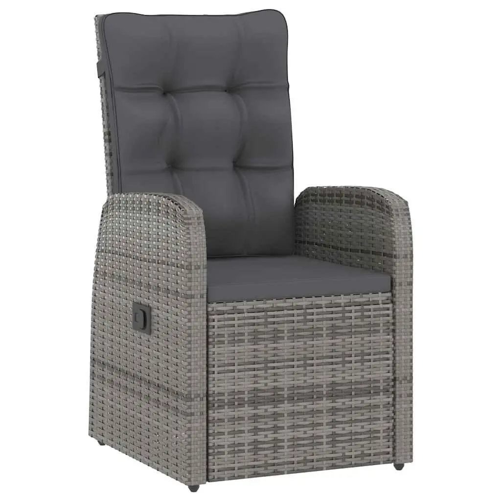 9 Piece Grey Garden Furniture Set with Cushions Outdoor Dining Table and Reclining Chairs Poly Rattan Construction