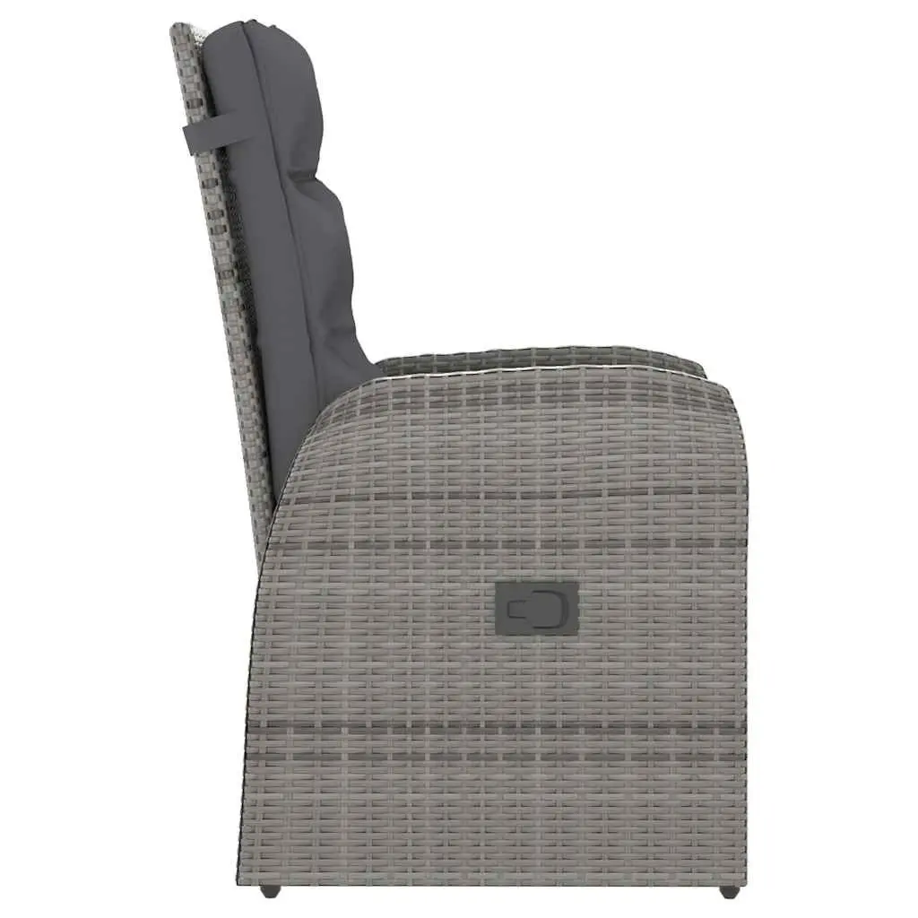 9 Piece Grey Garden Furniture Set with Cushions Outdoor Dining Table and Reclining Chairs Poly Rattan Construction