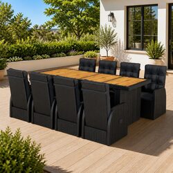 Stylish 9 Piece Poly Rattan Outdoor Dining Set with Cushions