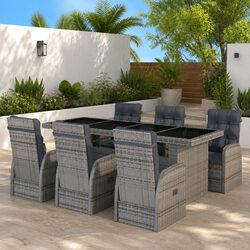 7-Piece Grey Poly Rattan Outdoor Dining Set with Cushions