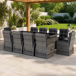 Premium 11-Piece Grey Poly Rattan Outdoor Dining Set