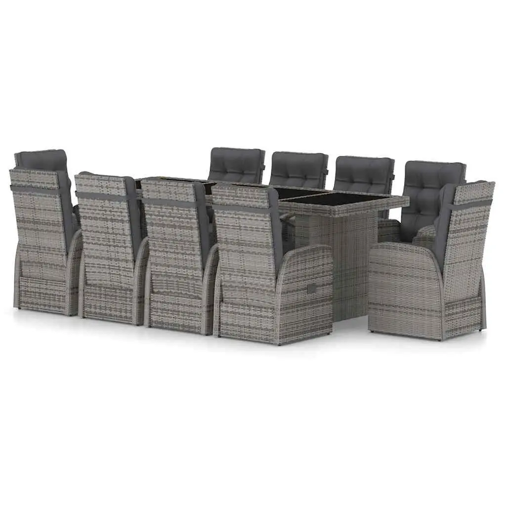Outdoor Dining Set 11 Piece Grey PE Rattan Powder-coated Steel Frame with Cushions