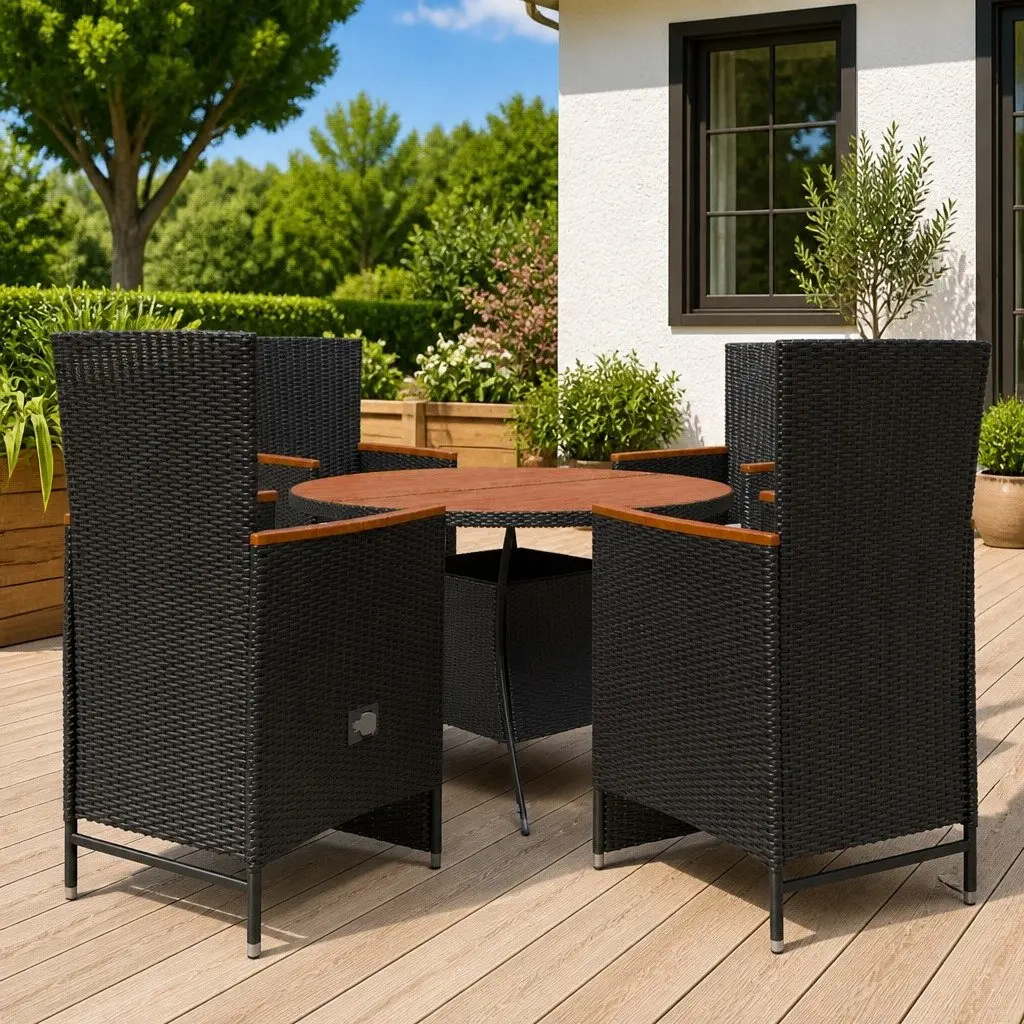 Outdoor Dining Set Poly Rattan 5 Piece Black with Cushions