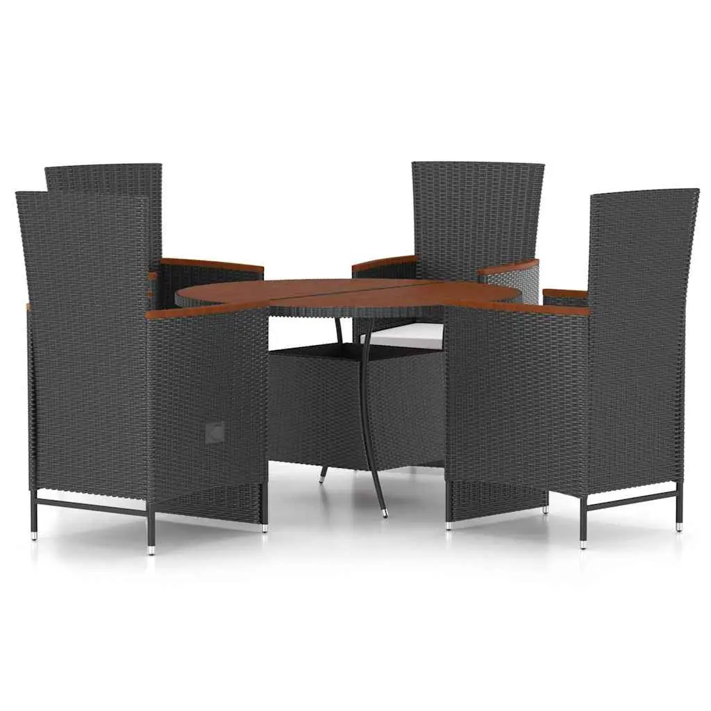 Outdoor Dining Set Poly Rattan 5 Piece Black with Cushions