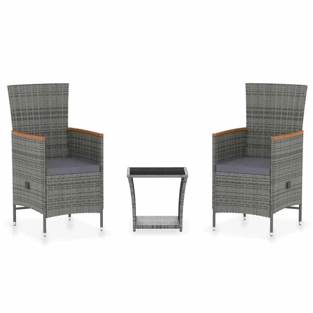 Garden Lounge Set PE Rattan 3 Piece Grey Outdoor Armchairs Coffee Table