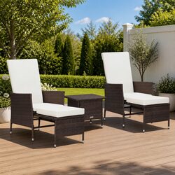 Durable 3 Piece Outdoor Lounge Set with Brown Cushions