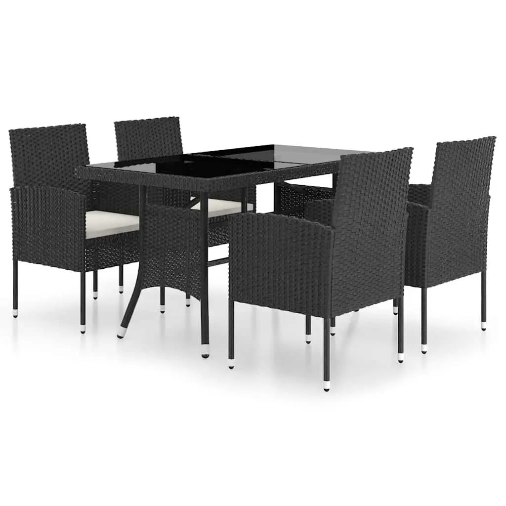 Outdoor Dining Set PE Rattan Steel Frame Glass Top Black 5 Piece