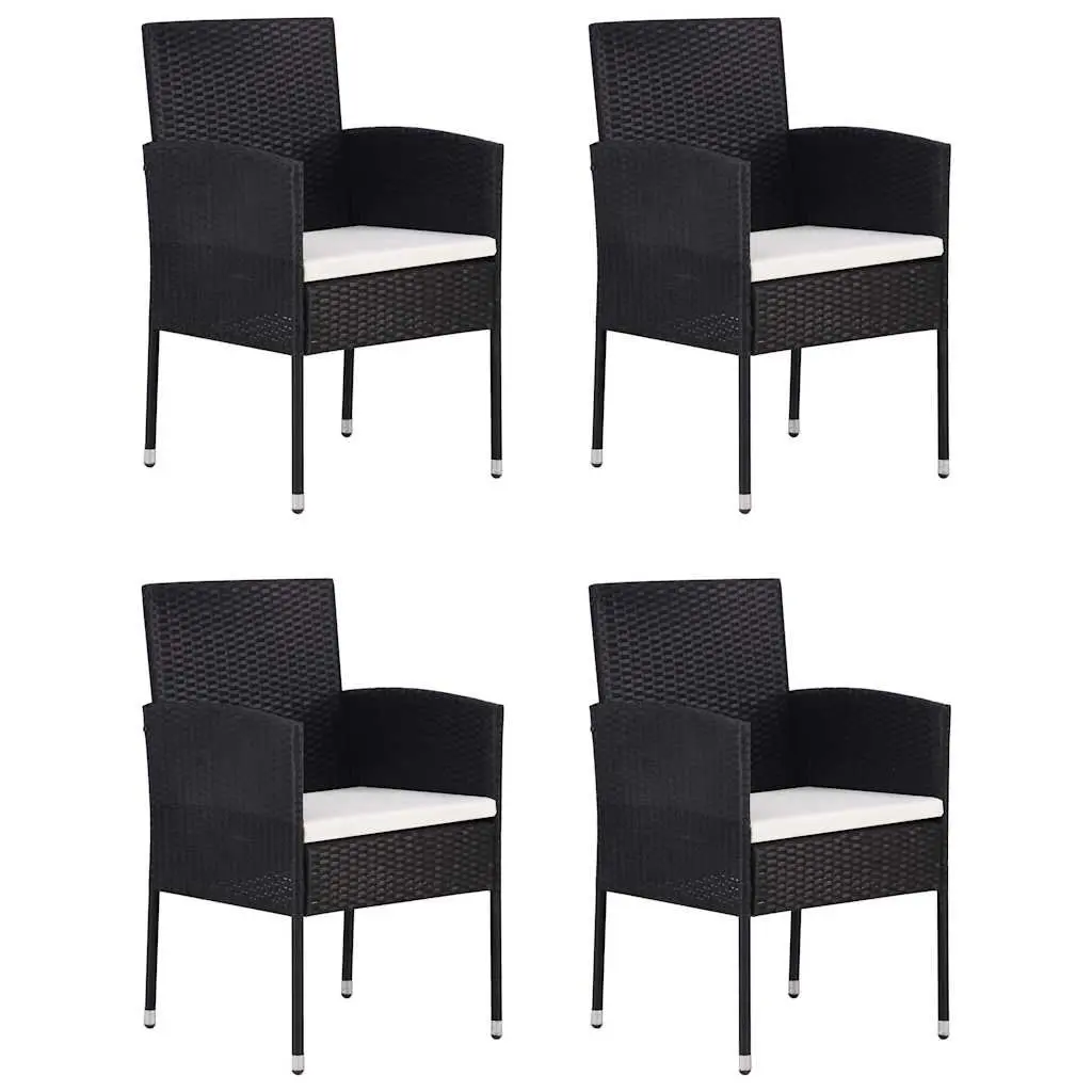 Outdoor Dining Set PE Rattan Steel Frame Glass Top Black 5 Piece