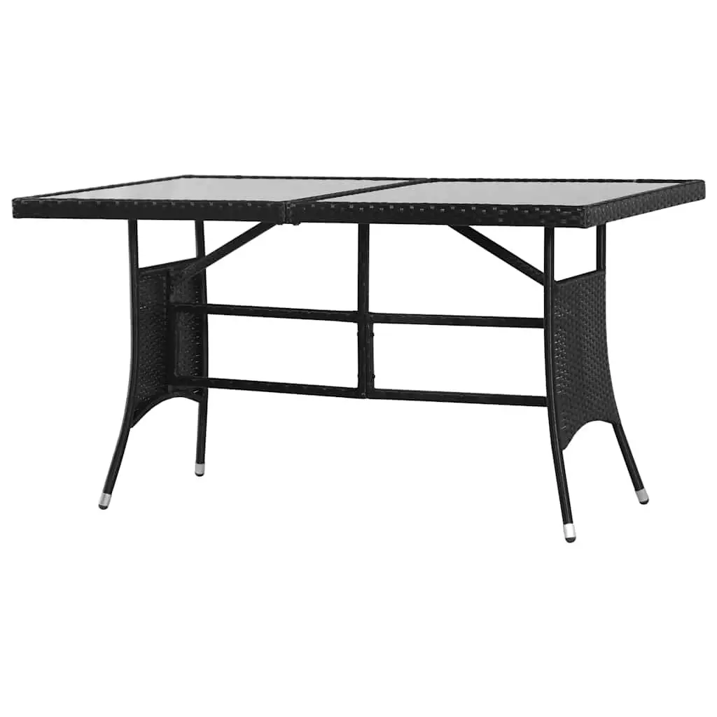 Outdoor Dining Set PE Rattan Steel Frame Glass Top Black 5 Piece