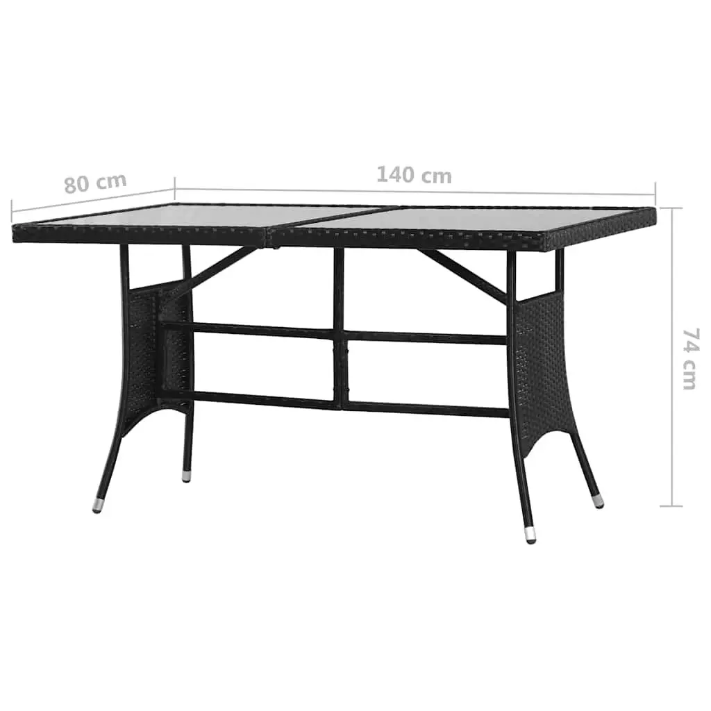 Outdoor Dining Set PE Rattan Steel Frame Glass Top Black 5 Piece
