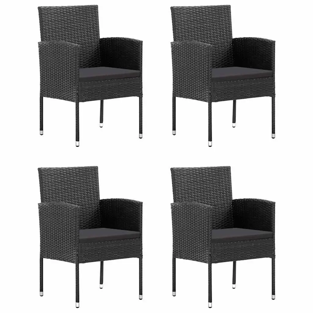 5 Piece Garden Dining Set PE Rattan Steel Frame Glass Table Chairs Black