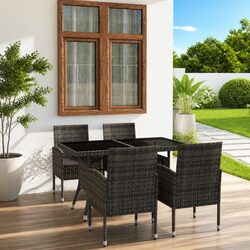 Premium Grey Rattan 5 Piece Garden Dining Set