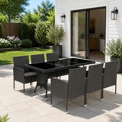Durable 7 Piece Black Outdoor Dining Set with Table and Chairs