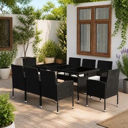Durable 9 Piece Black Rattan Dining Set for Outdoors