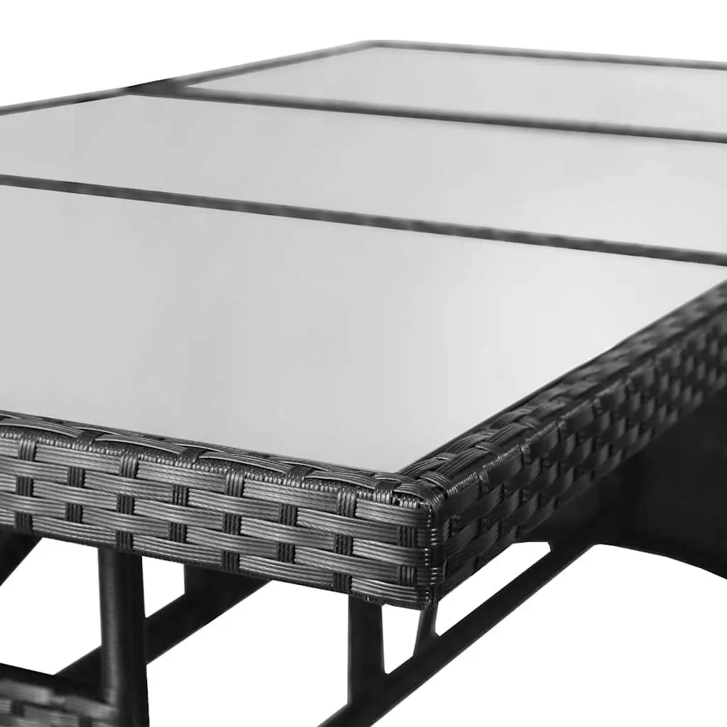 9 Piece Outdoor Dining Set PE Rattan Steel Frame Glass Top Black