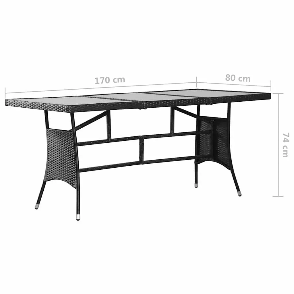 9 Piece Outdoor Dining Set PE Rattan Steel Frame Glass Top Black