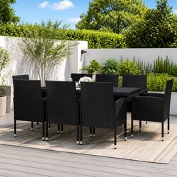 9-Piece Black Outdoor Dining Set with Durable Rattan