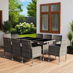 9 Piece Grey Rattan Garden Dining Set with Table and Chairs