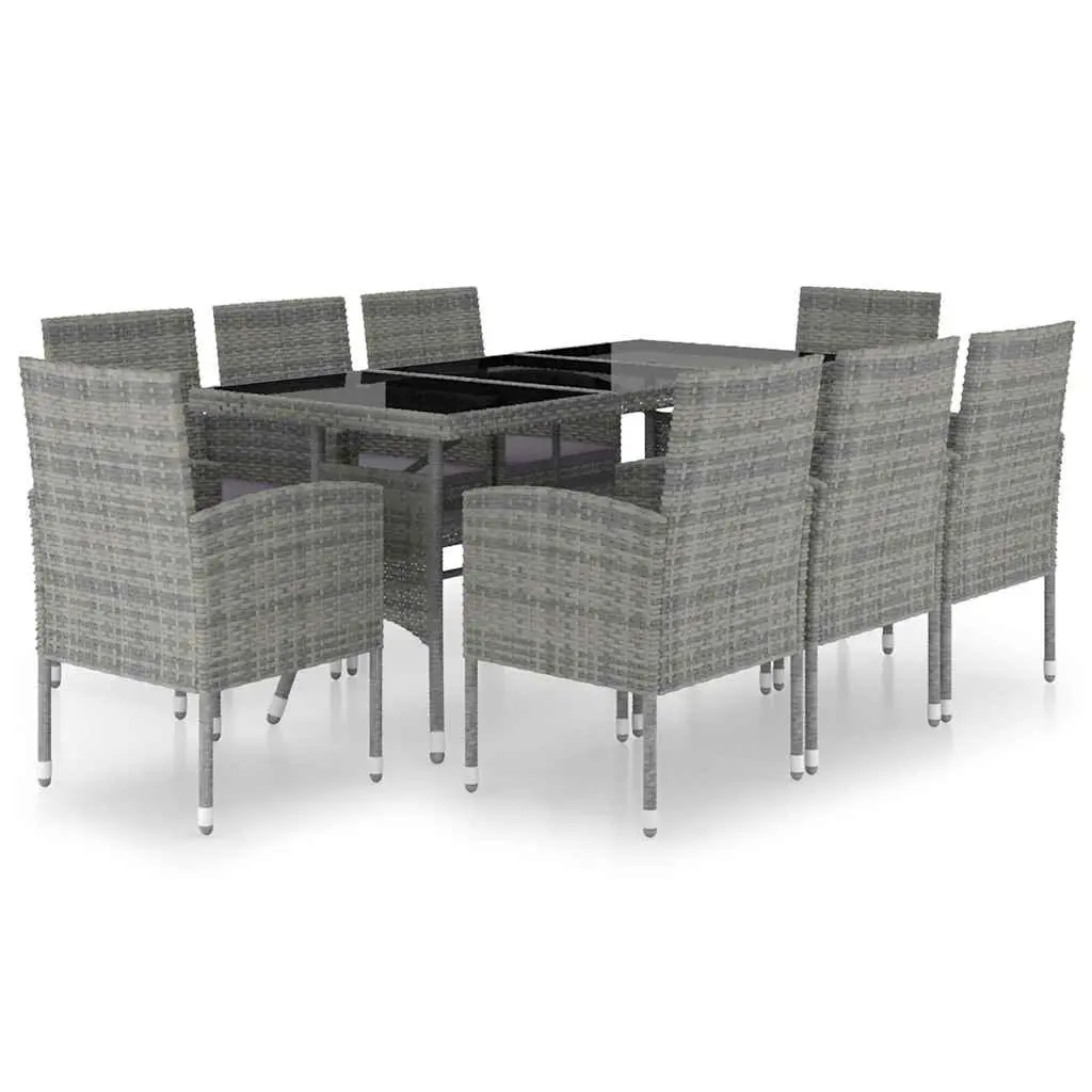 Garden Dining Set PE Rattan 9 Piece Outdoor Furniture Table Chairs Grey