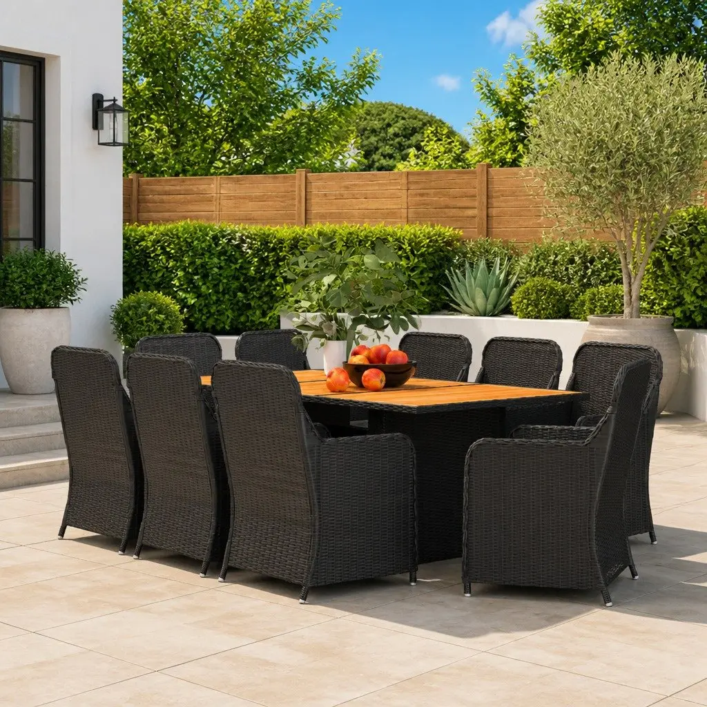 9 Piece Outdoor Garden Dining Set in Black