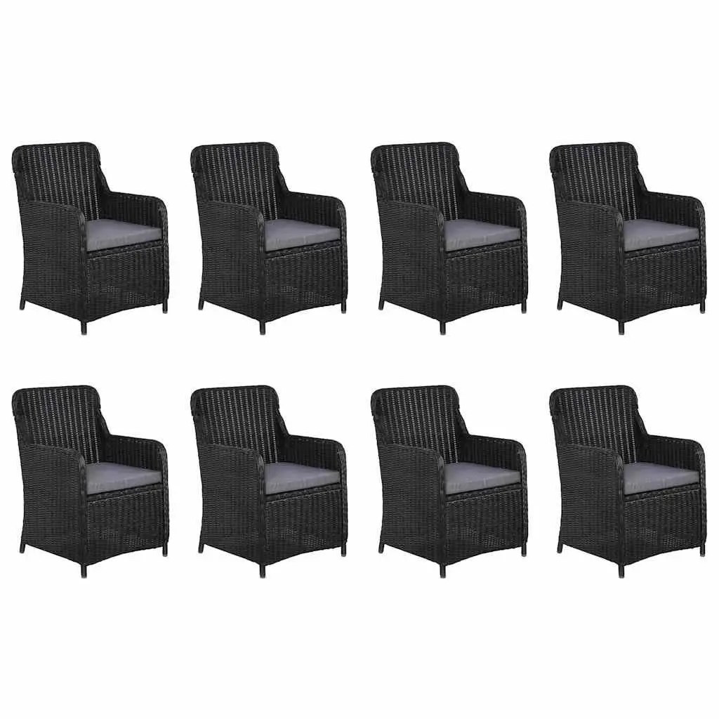 9 Piece Garden Dining Set Steel Frame PE Rattan Glass Table Black