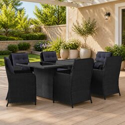 Elegant 7 Piece Black Outdoor Garden Dining Set