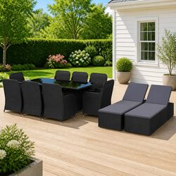 Elegant 11-Piece Rattan Garden Dining Set with Sunloungers