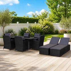 9 Piece Outdoor Dining Set in Black PE Rattan