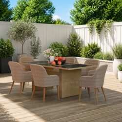 7 Piece Patio Dining Set with Durable Rattan and Steel Frame