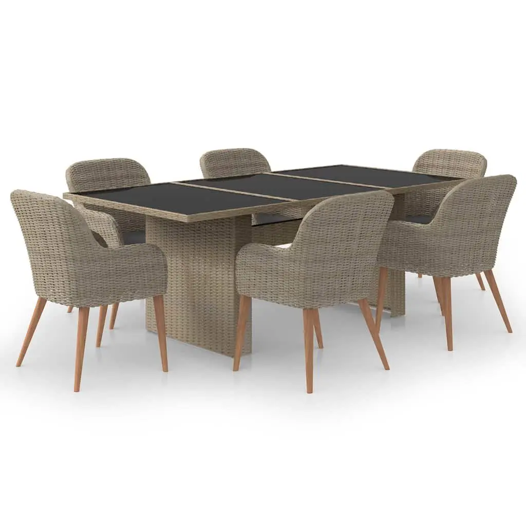 7 Piece Patio Dining Set with Durable Rattan and Steel Frame