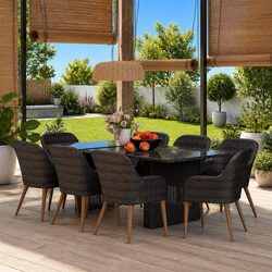 Sturdy 9 Piece Outdoor Garden Dining Set with Rattan Chairs