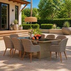 Durable 9-Piece Garden Dining Set with Rattan & Steel Frame