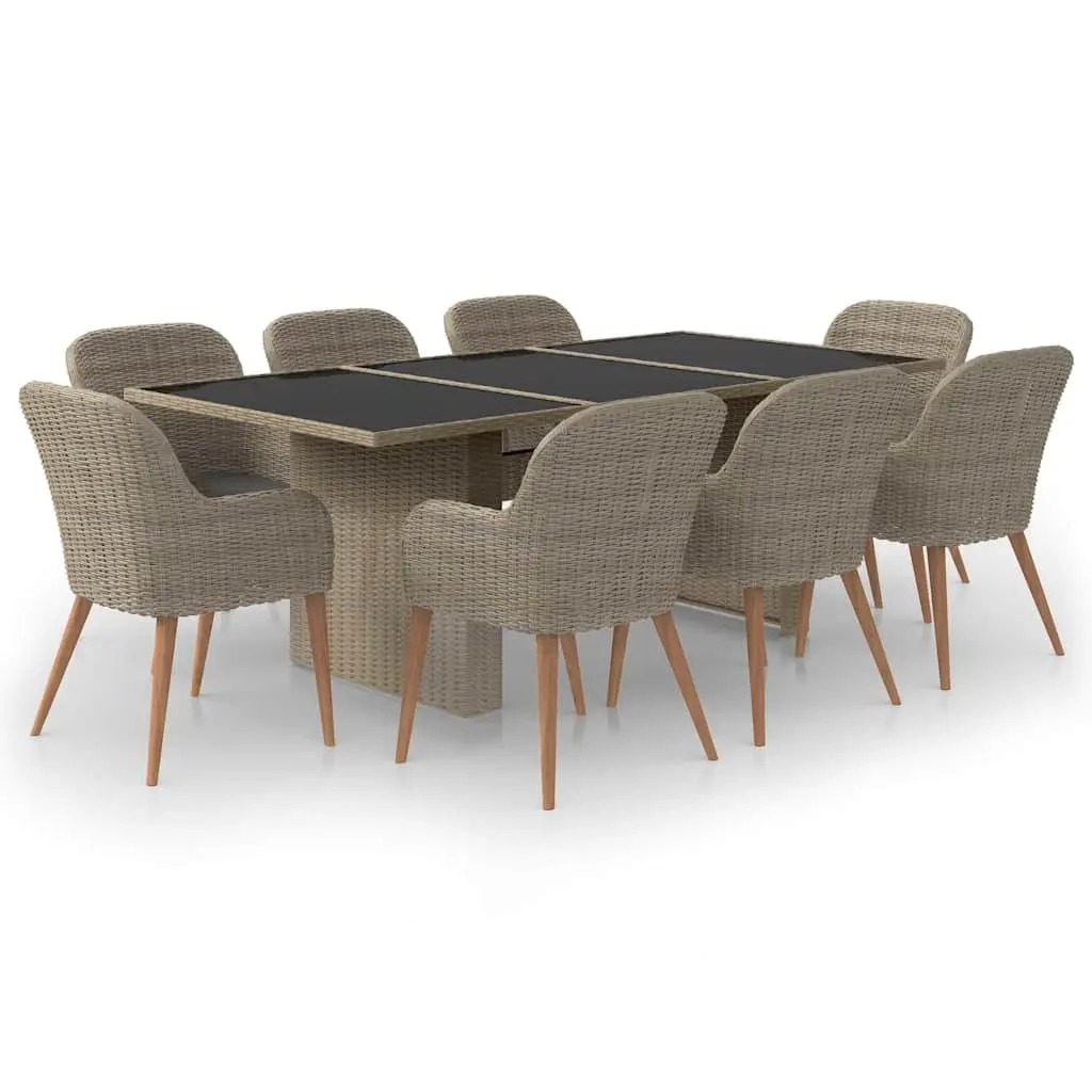 Garden Dining Set Poly Rattan 9 Piece Outdoor Furniture Brown