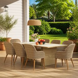 Elegant 9 Piece Poly Rattan Outdoor Dining Set in Brown