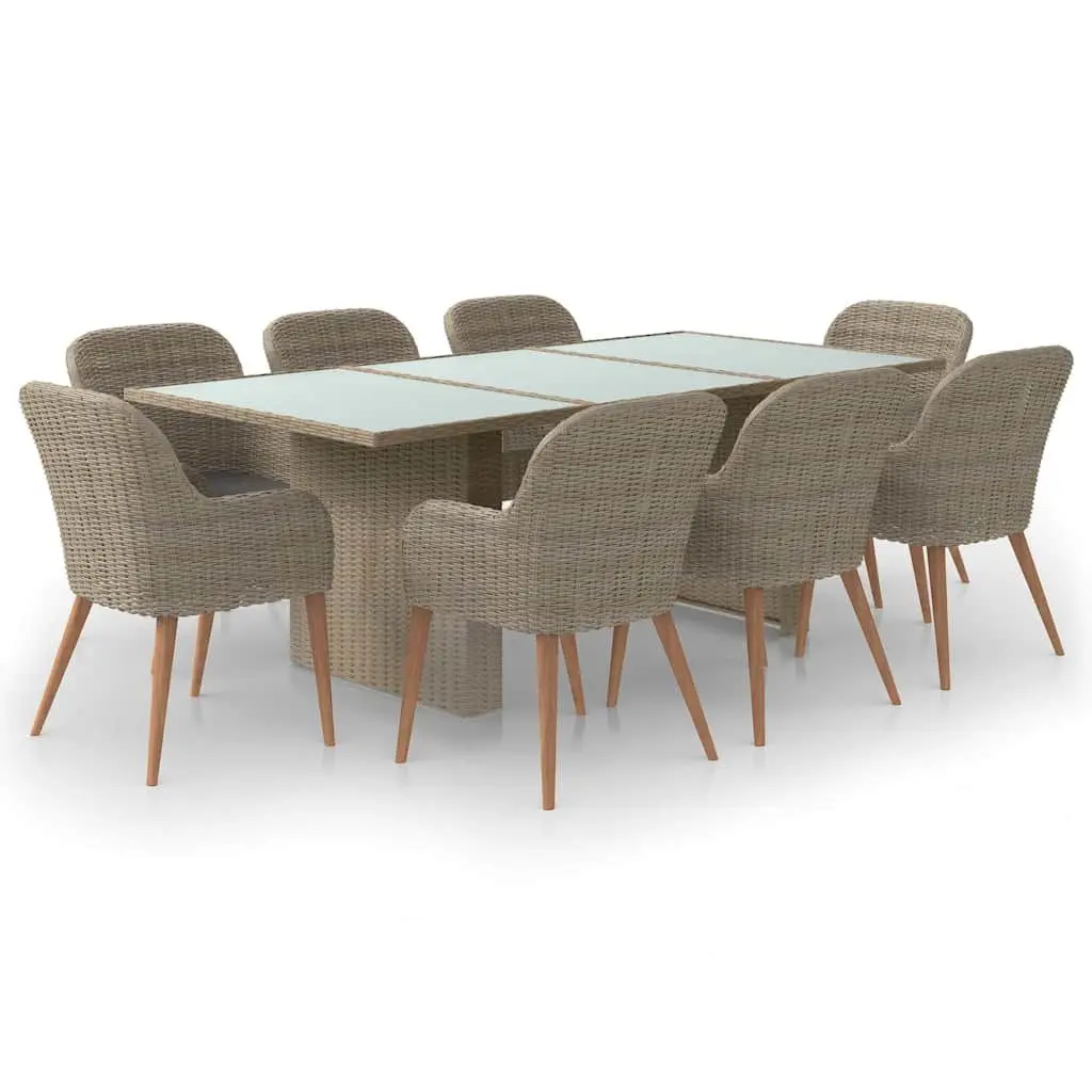 9 Piece Poly Rattan Outdoor Dining Set in Brown