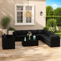 Modular Outdoor Furniture Set with 11 Pieces in Black