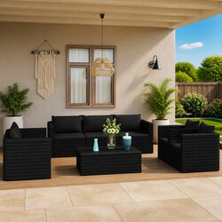 Premium 9-Piece Garden Lounge Set with Black Rattan