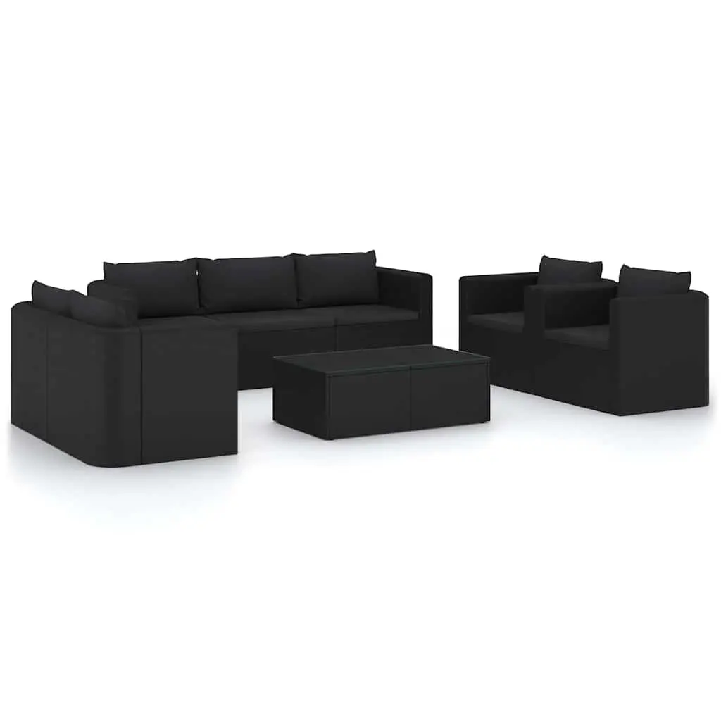 Garden Lounge Set PE Rattan 9 Piece Outdoor Furniture Modular Sofa Black